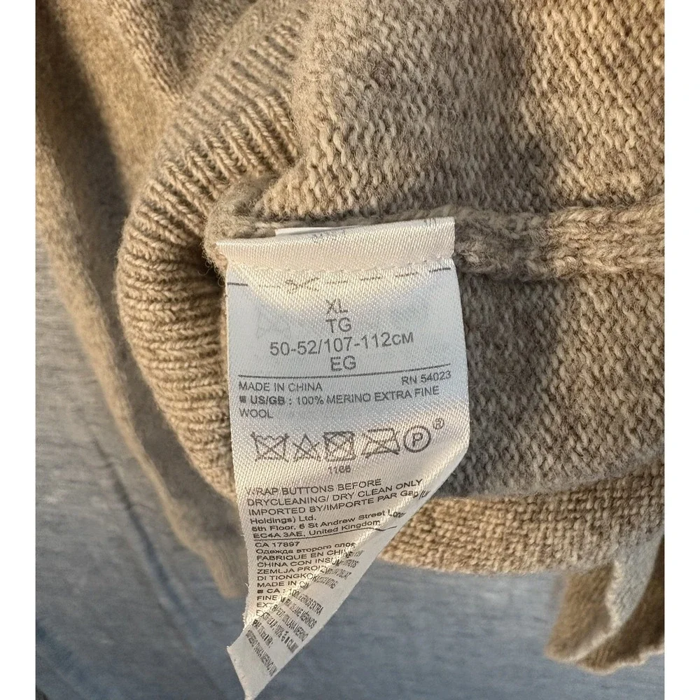 Banana Republic Italian Merino Wool Shawl Collar Sweater Mens XL Oatmeal Knit